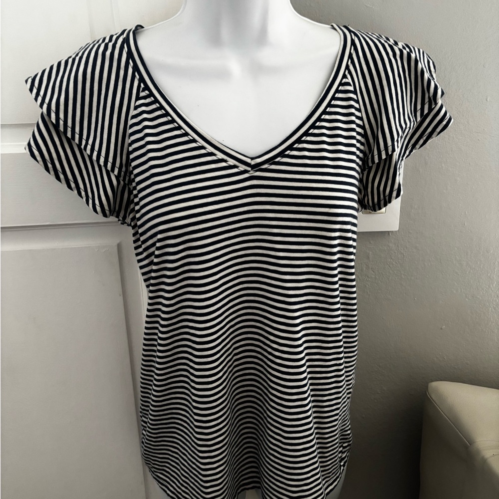 Women's S striped LC Lauren Conrad short layered sleeve shirt navy white
